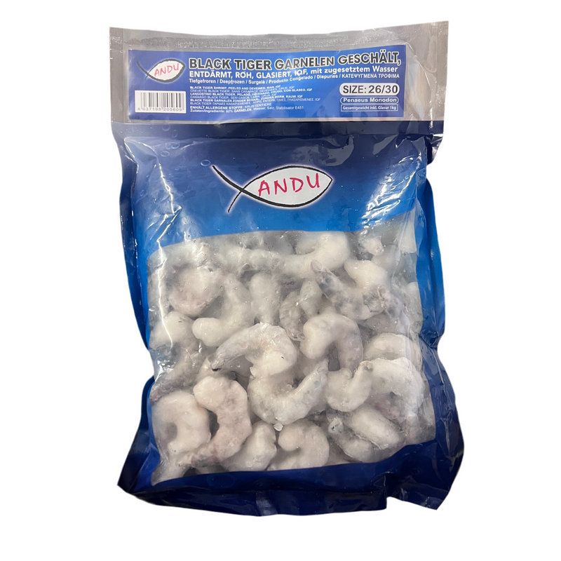 孟加拉海水虾/ANDU Black Tiger Garnelen 26/30 geschält u. entdarmt, glasiert 1000g