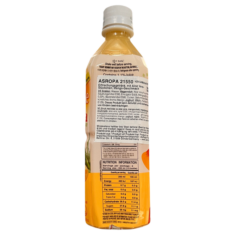韩国 芒果味饮料 含蘆薈顆粒/YOGOVERA Aloe Vera-Getränk mit Mango 500ml