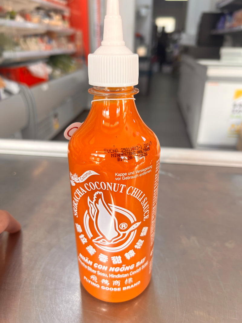 飞鹅 是拉差香甜辣椒酱 椰子/FLYING GOOSE Sriracha Chilisauce mit Kokosmilch 455ml