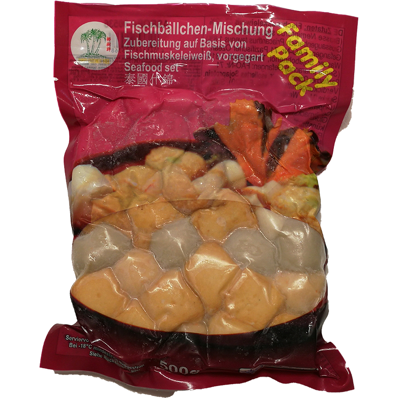 冰冻-Tiefgefroren! 椰树牌 泰国什锦/Meeresfrüchte Fischbällchen Mischung 500g