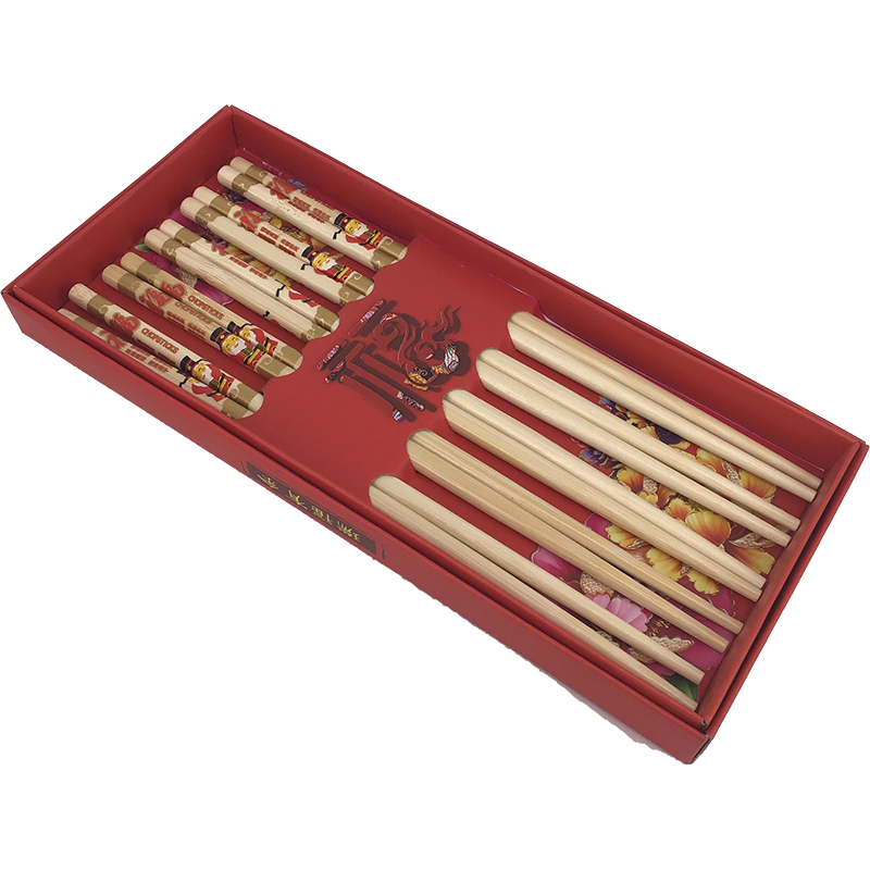 礼品竹筷5双装 福 / 5x Paar Ess-Stäbchen aus Holz Asiadekor in Geschenkverpackung