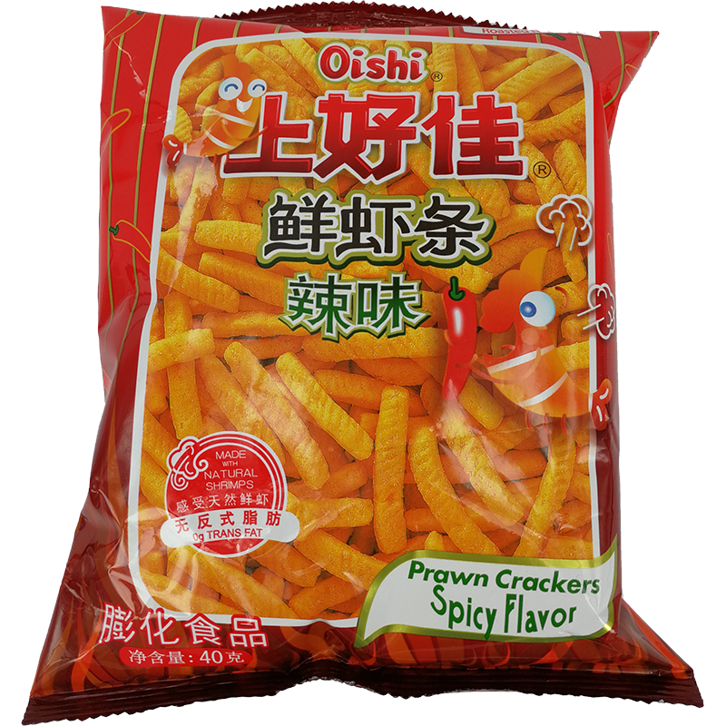 上好佳 非油炸 鲜虾条 辣味/OISHI Cracker mit Garnelengeschmack, würzig u. scharf 40g