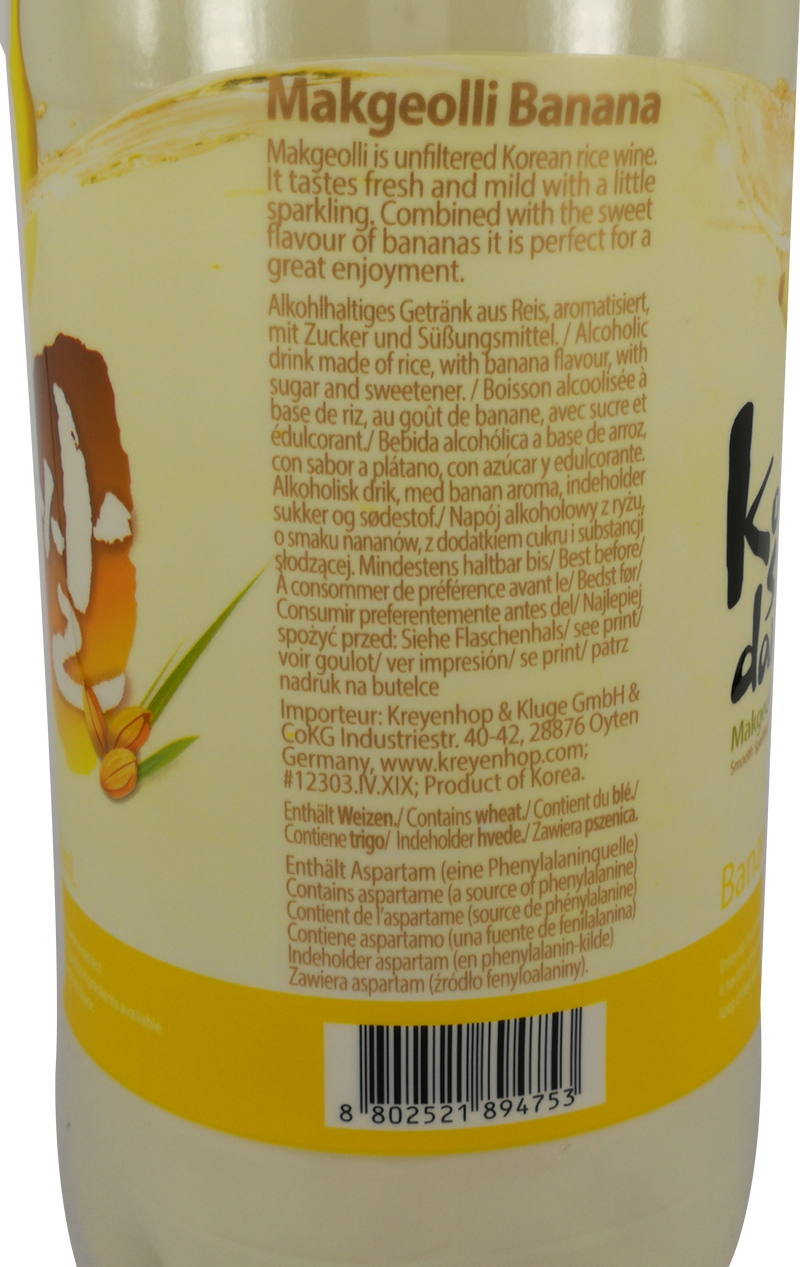 Kuksoondang 韩国米酒 香蕉味 / Makgeolli Reiswein Banane geschmack 4% Vol. 750ml