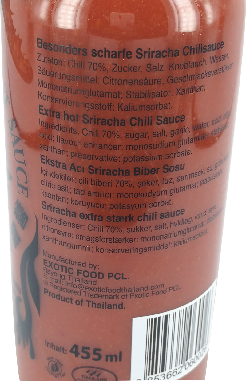 飞鹅 是拉差辣椒酱 特辣/Sriracha Extra Scharf Blackout Chilli Sauce 455ml